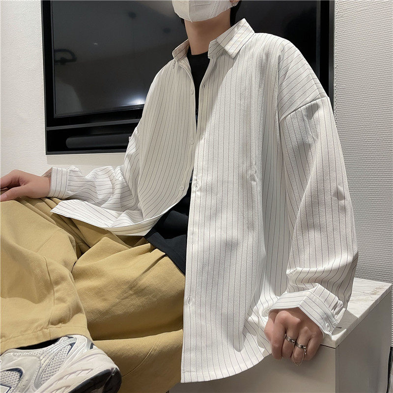 2025春款港风长袖条纹衬衫男潮流宽松百搭翻领衬衫CS09-P35,男装衬衫,电商A062