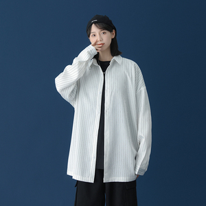 2025春条纹长袖衬衫中性男女青少年港风休闲衬衣CSS08-P35-48图片