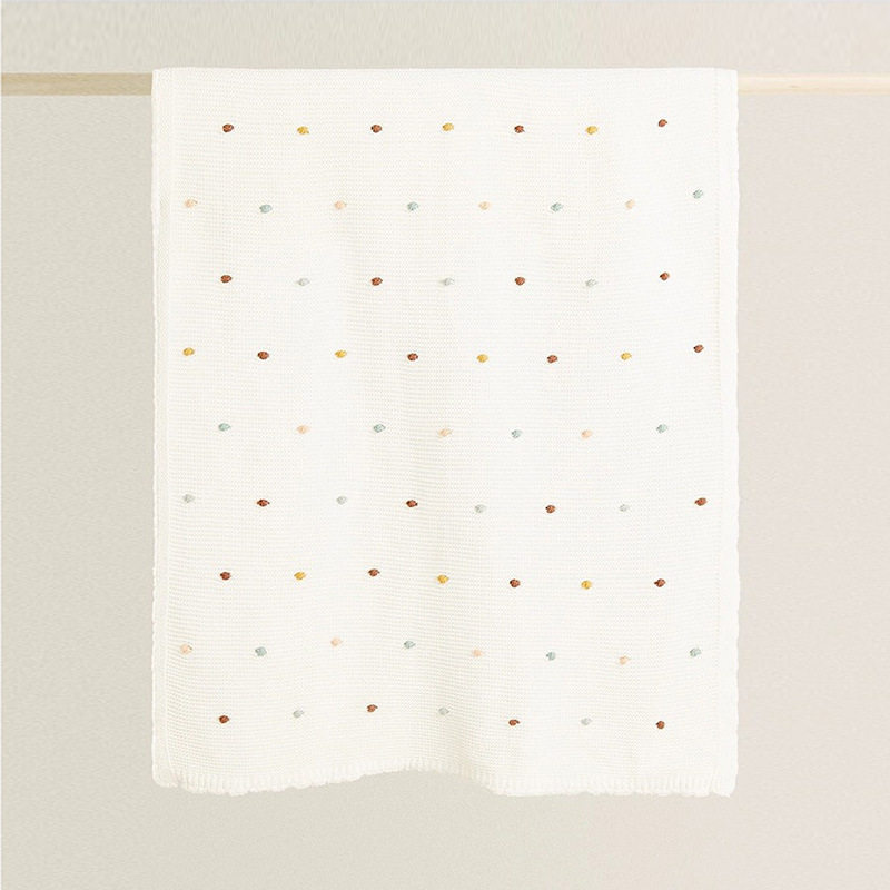 儿童毯子可爱彩色球球波点手工毛毯针织柔软纯棉婴幼儿盖毯空调被