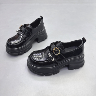 百搭保暖系带乐福鞋 真皮女鞋 粗跟加绒英伦风小皮鞋 韩版 2025冬新款