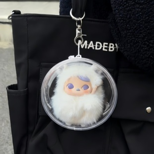泡泡玛特毕奇敲敲12cm透明娃包电子木鱼娃保护套收纳防尘展示包挂