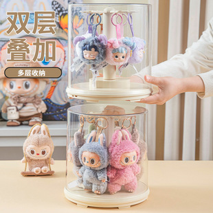 labubu前方高能收纳盒拉布布一代三代毛绒挂件展示盒透明高清旋转