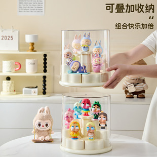 LABUBU慵懒瑜伽盲盒展示架哭娃CRYBABY透明旋转DIY公仔收纳展示盒