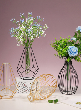 北欧ins铁艺几何插花高级感花瓶摆件 家居客厅桌面卧室装饰品花瓶