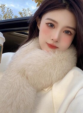 真狐狸毛围脖女韩版加厚保暖毛绒围巾百搭高级感披肩围巾皮毛一体