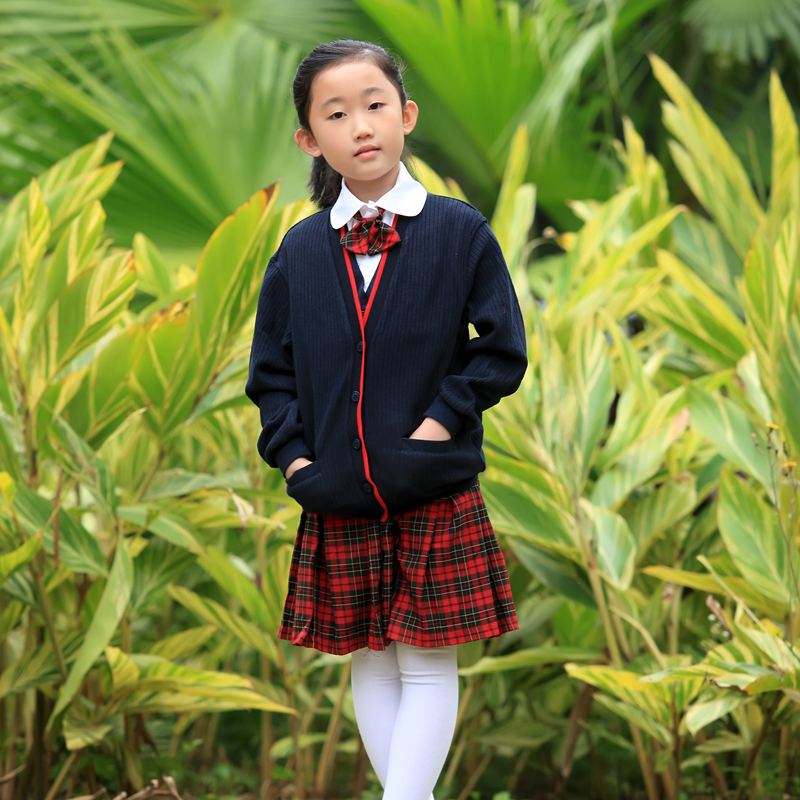 深圳校服活力莎臣豹礼服小学生秋冬礼服女生长袖衬衫马夹裙子毛衣