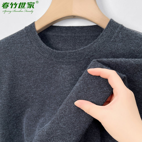 春竹世家羊绒衫男春秋圆领毛衣