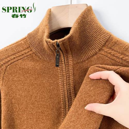 冬季春竹100%纯山羊绒衫男