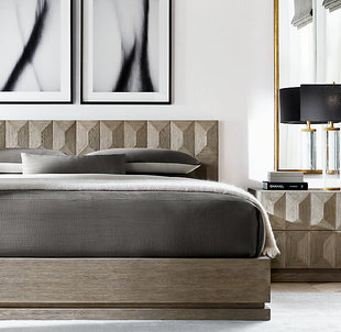 意式简约轻奢实木床美国RH原单家具美式乡村复古雕花床英式新古典