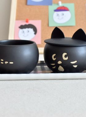 陶瓷惊讶猫黑色马克杯 猫咪马克杯 net黑猫杯 表情猫杯