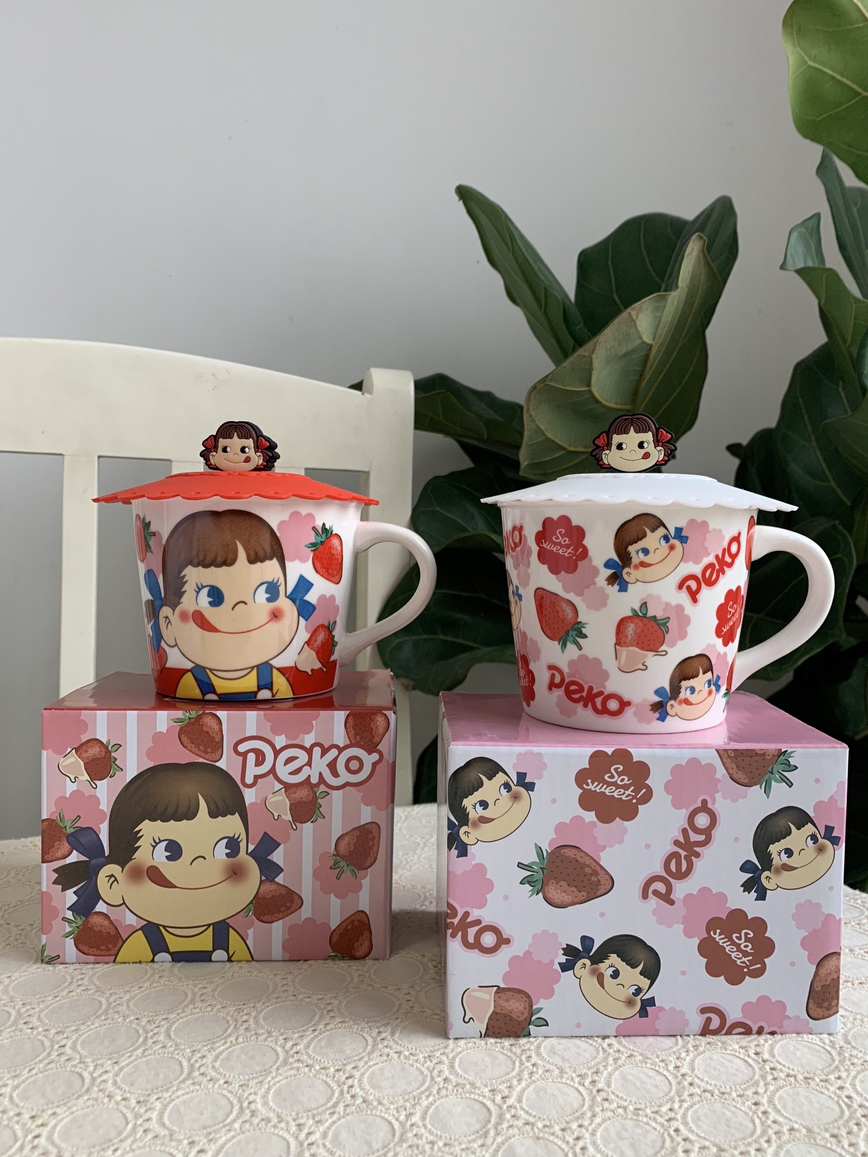 卡通牛奶妹马克杯不二家草莓卡通马克杯水杯情侣杯日单陶瓷牛奶杯