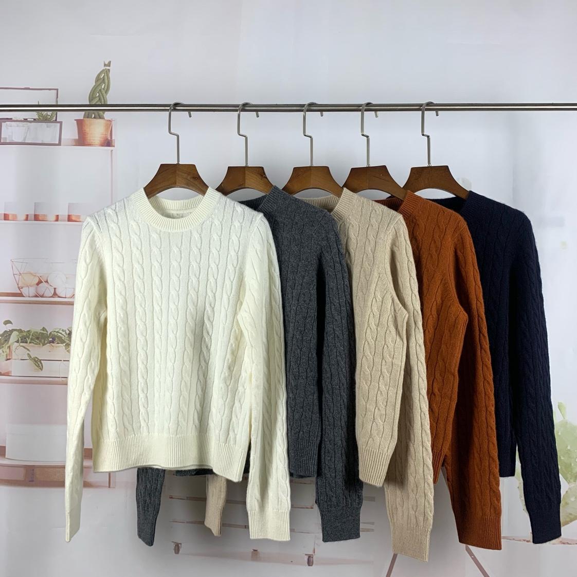晴天wool 女款stoll机立体织法绞花肌理小圆领纯羊绒套头毛衣