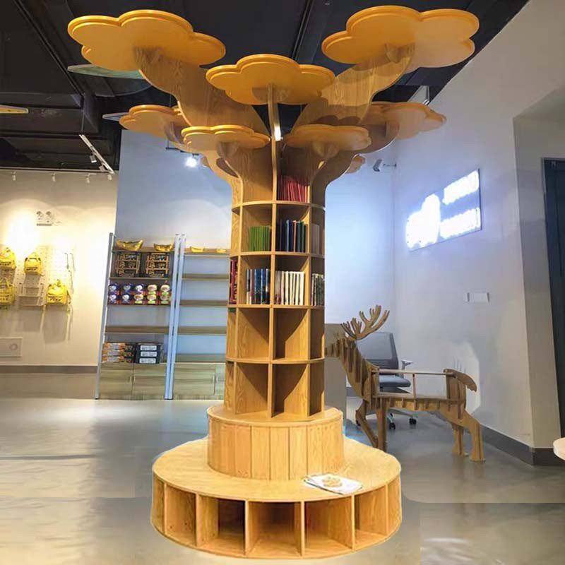 大树书架图书馆包柱子绘本架幼儿园智慧树形装饰架实木落地展示架