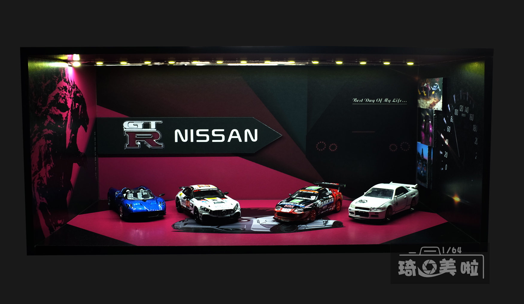 1/64 1/43 GTR哥斯拉版跑车展厅车库/gtr车库展厅