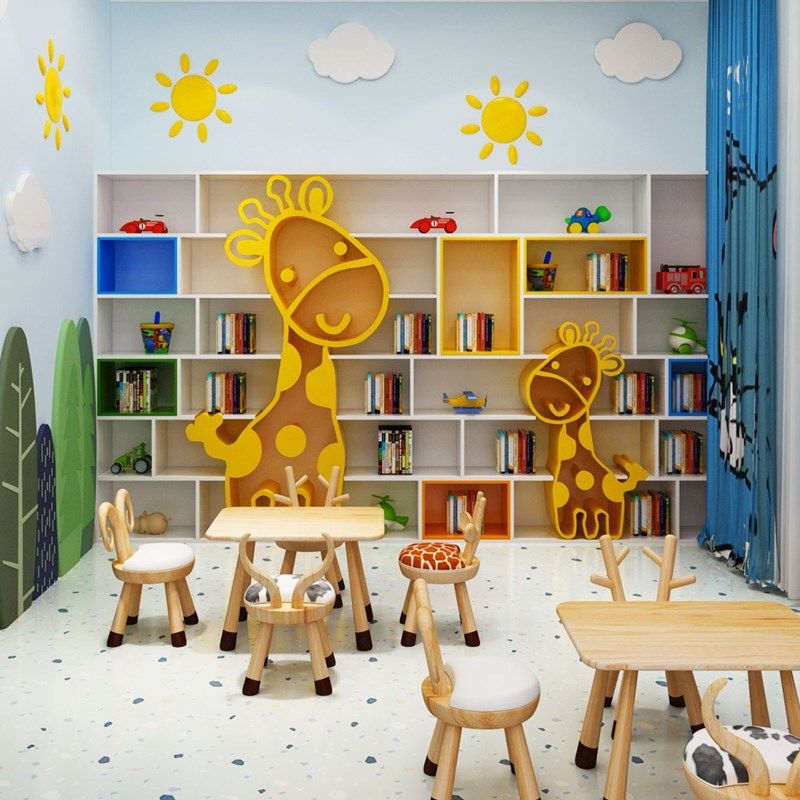 幼儿园绘本馆书柜展示架定制整墙书架创意卡通书柜儿童房墙壁书架
