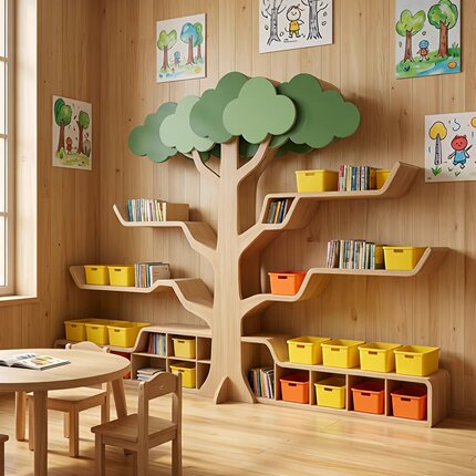 美尚美创意树形书架幼儿园背景墙壁饰装饰架图书馆落地绘本展示架