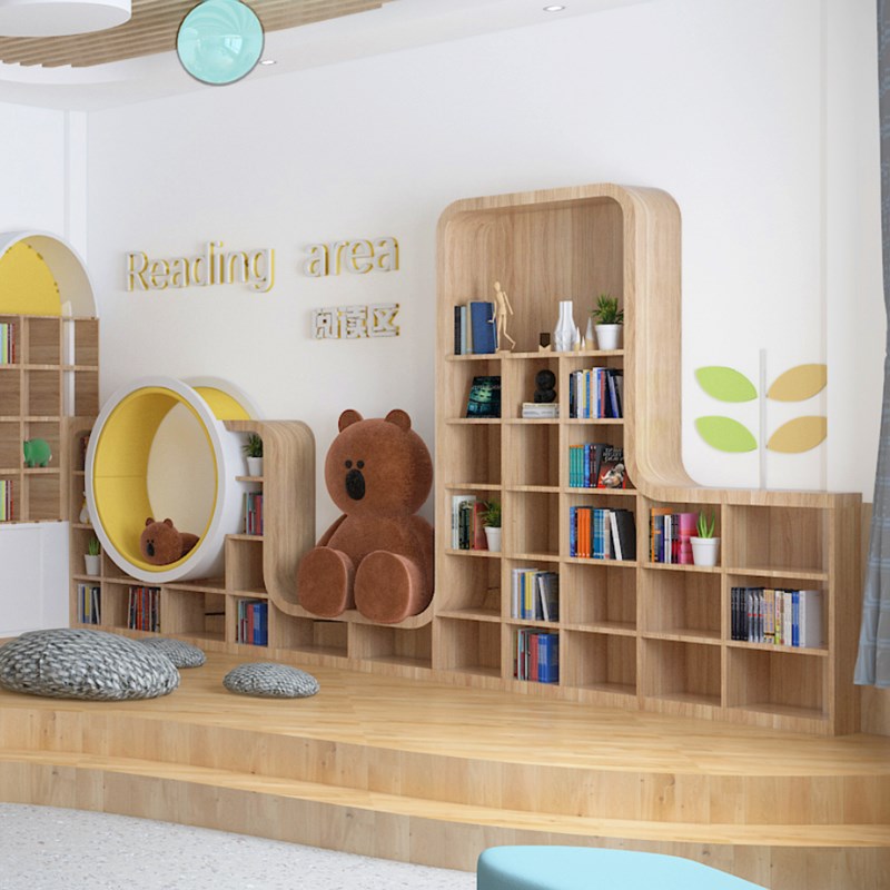 定制简约弧形书架售楼处大厅儿童区展示架绘本馆绘本架儿童房书柜