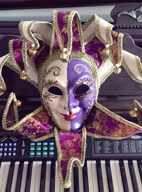 圣诞节化妆舞会派对复古紫色全脸音符手工太阳神小丑鬼脸公主面具