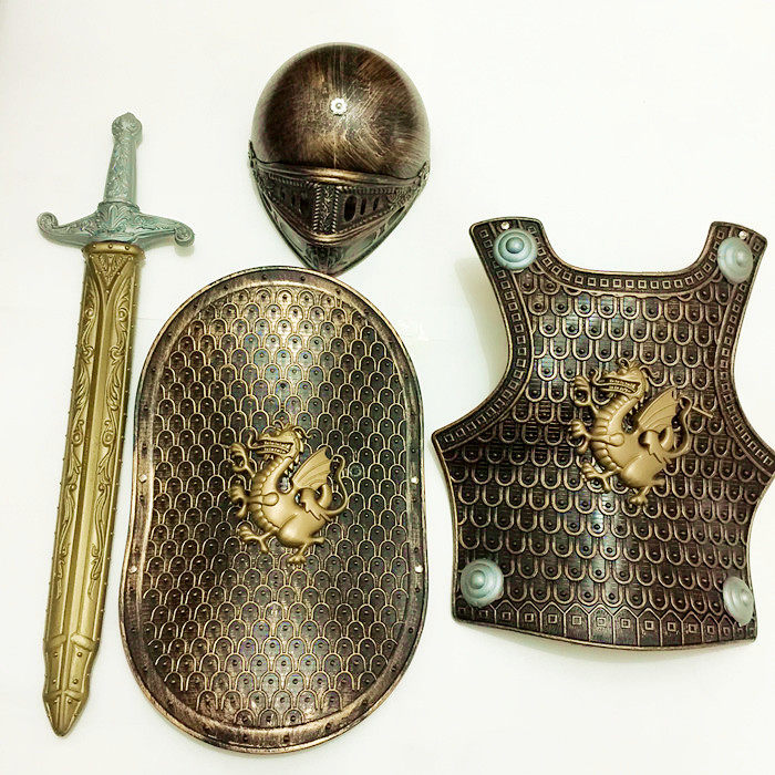 万圣节男孩儿童盔甲铠甲勇士玩具 演出服装道具剑盾牌头盔系绳