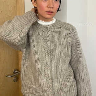 冬季韩国设计师Lfm复古粗针羊毛圆领针织开衫女合身厚实毛衣外套