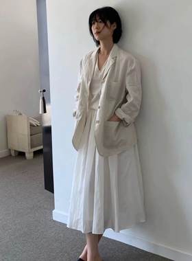 春秋韩国设计师nothing wr*tten亚麻天丝西装松弛休闲西服女外套