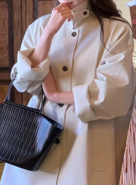 春秋韩国设计师verg*mot简约素洁3色单排扣翻领风衣女一手长外套