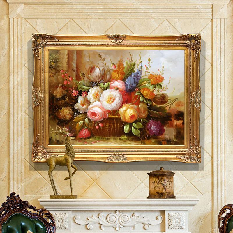 欧式纯手绘古典花卉油画美式客厅餐厅静物牡丹装饰画玄关卧室挂画图片