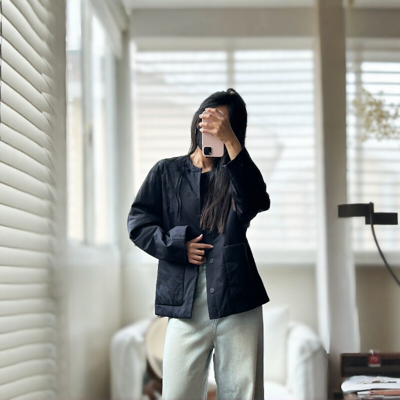 新中式 立体剪裁盘扣小圆领 精致银杏刺绣中式薄款夹棉外套夹克女
