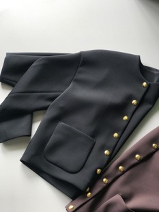 上衣定制外套女士 长袖 高弹皮毛新款 空气层挺括有型金扣小圆领短款