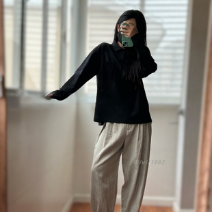 宽松休闲百搭上衣T恤两色 经典 纯色罗纹针织长袖 POLO衫 中性基础款