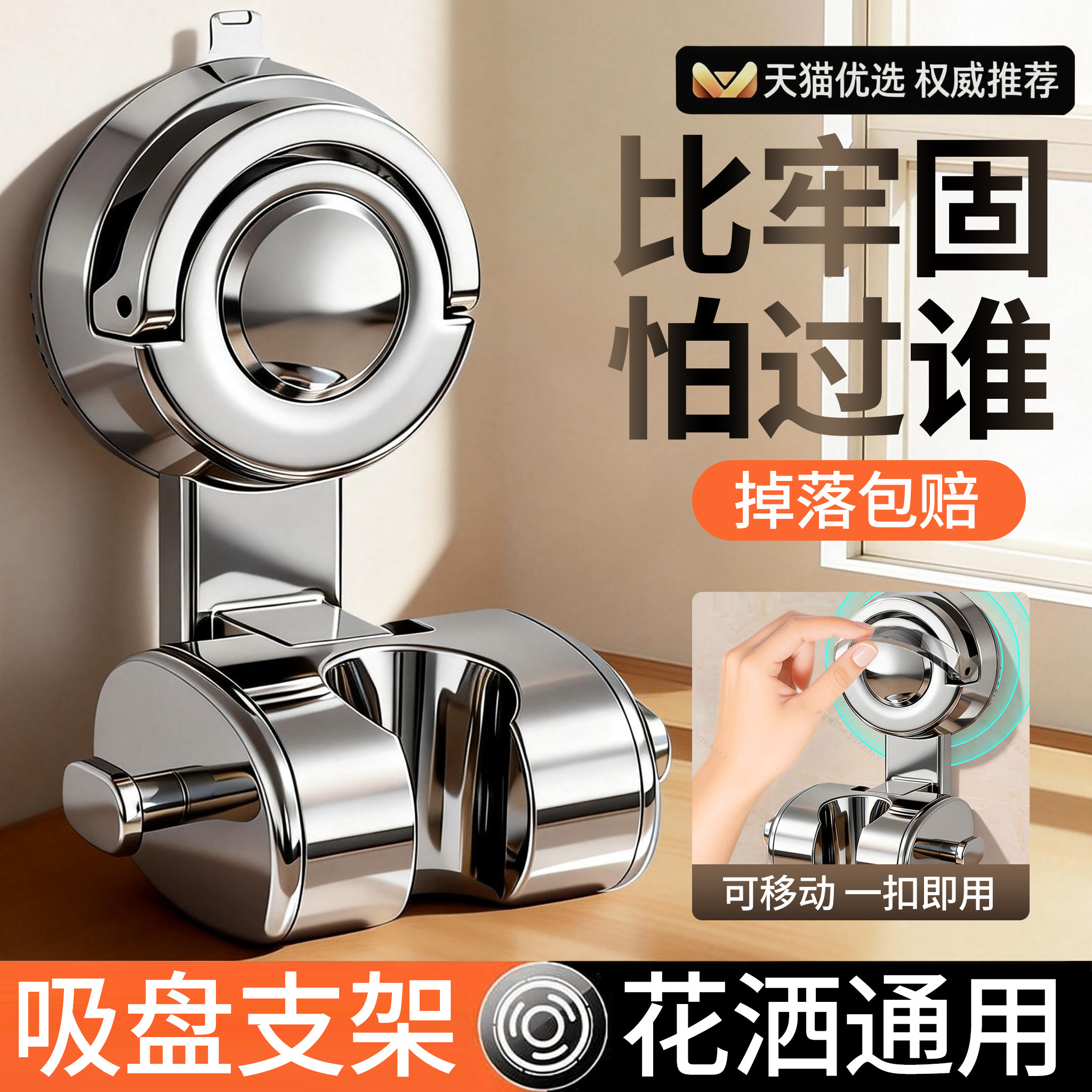 德国新款吸盘花洒支架可移动免打孔浴室儿童加厚淋浴喷头固定挂座 - 雅兰登旗舰店出品