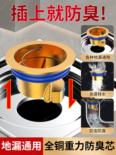 全铜地漏防臭器卫生间下水管道排水口过滤网通用防臭盖密封内芯盖