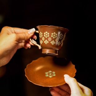 瓷茶记李斌花口咖啡杯一杯一碟原创设计手冲咖啡杯高颜值闺蜜礼物