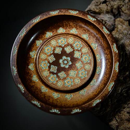 瓷茶记草木灰釉中式壶承茶托盘
