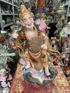 景德镇陶瓷器窑彩早期厂货古典济公活佛和尚人物客厅书房摆件52cm