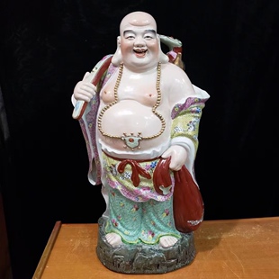 陶瓷弥勒佛像如意赐福摆件笑口佛开业乔迁新居大肚佛礼品工艺礼品