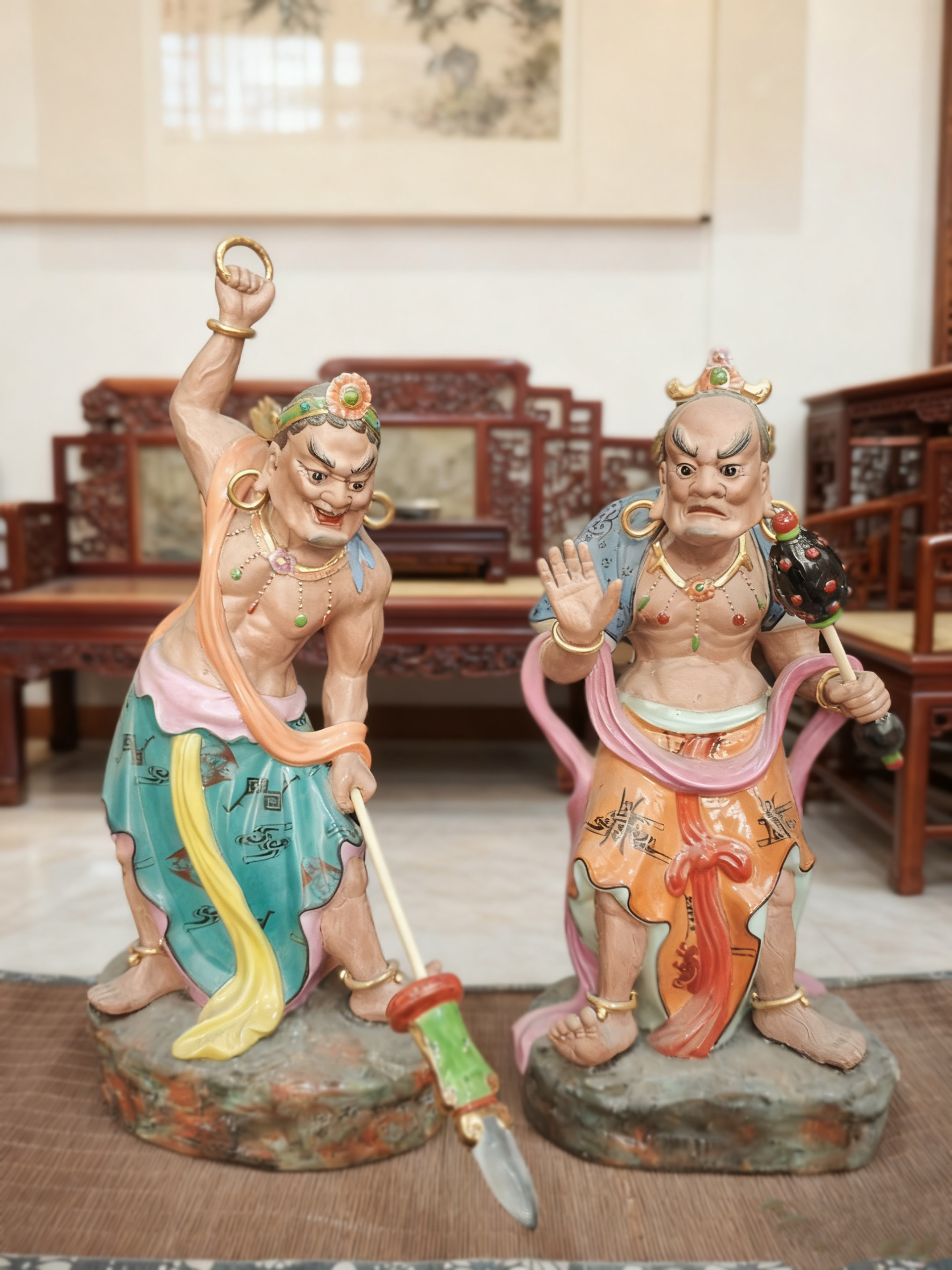 哼哈二将神像雕塑陶瓷门神大力士寺庙家居供奉佛像金刚左右护法46