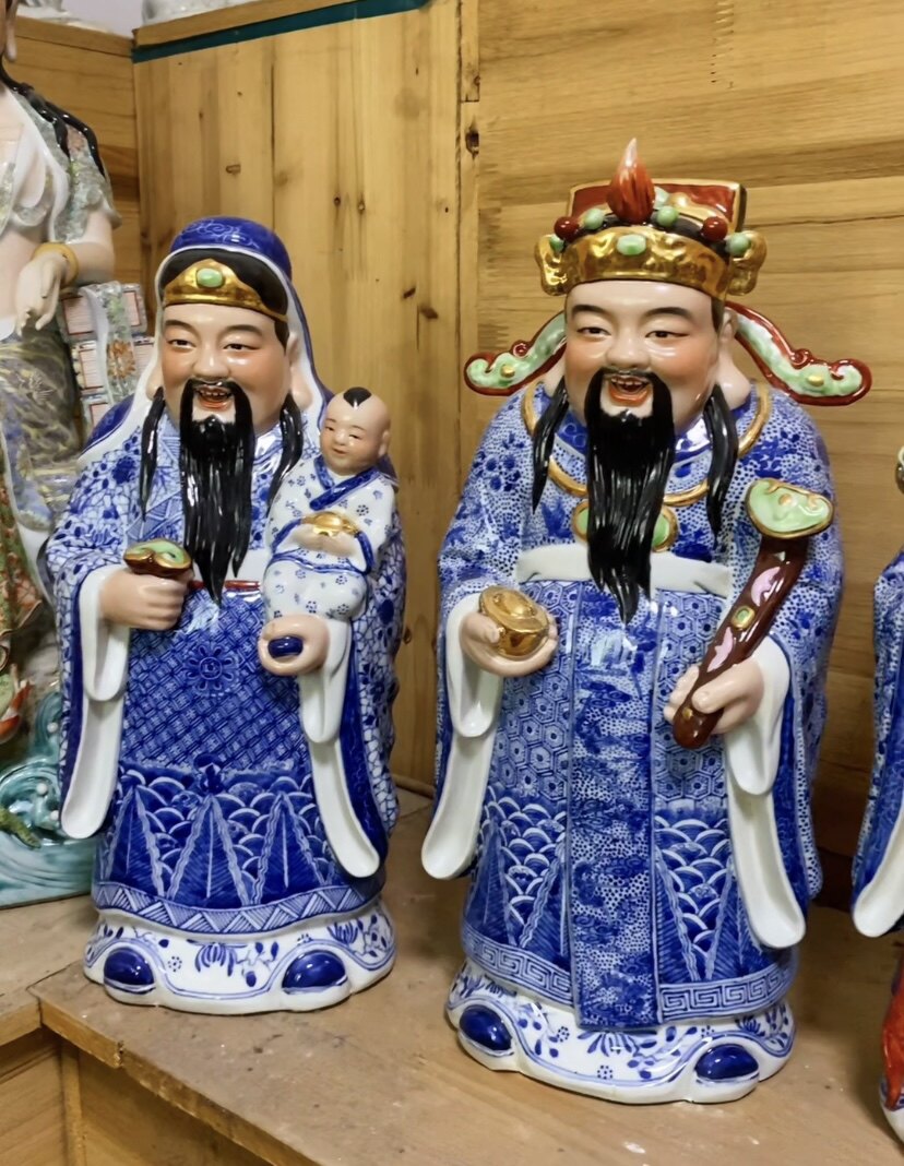 景德镇雕塑人物福禄寿三星摆件青花斗彩陶瓷仿古玄关镇宅摆设品38