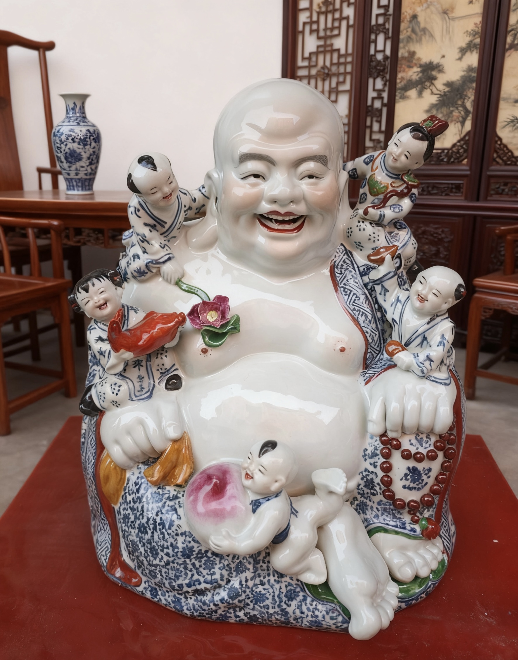 五子登科景德镇陶瓷摆件五子佛笑口弥勒佛多子佛客厅摆设工艺品50