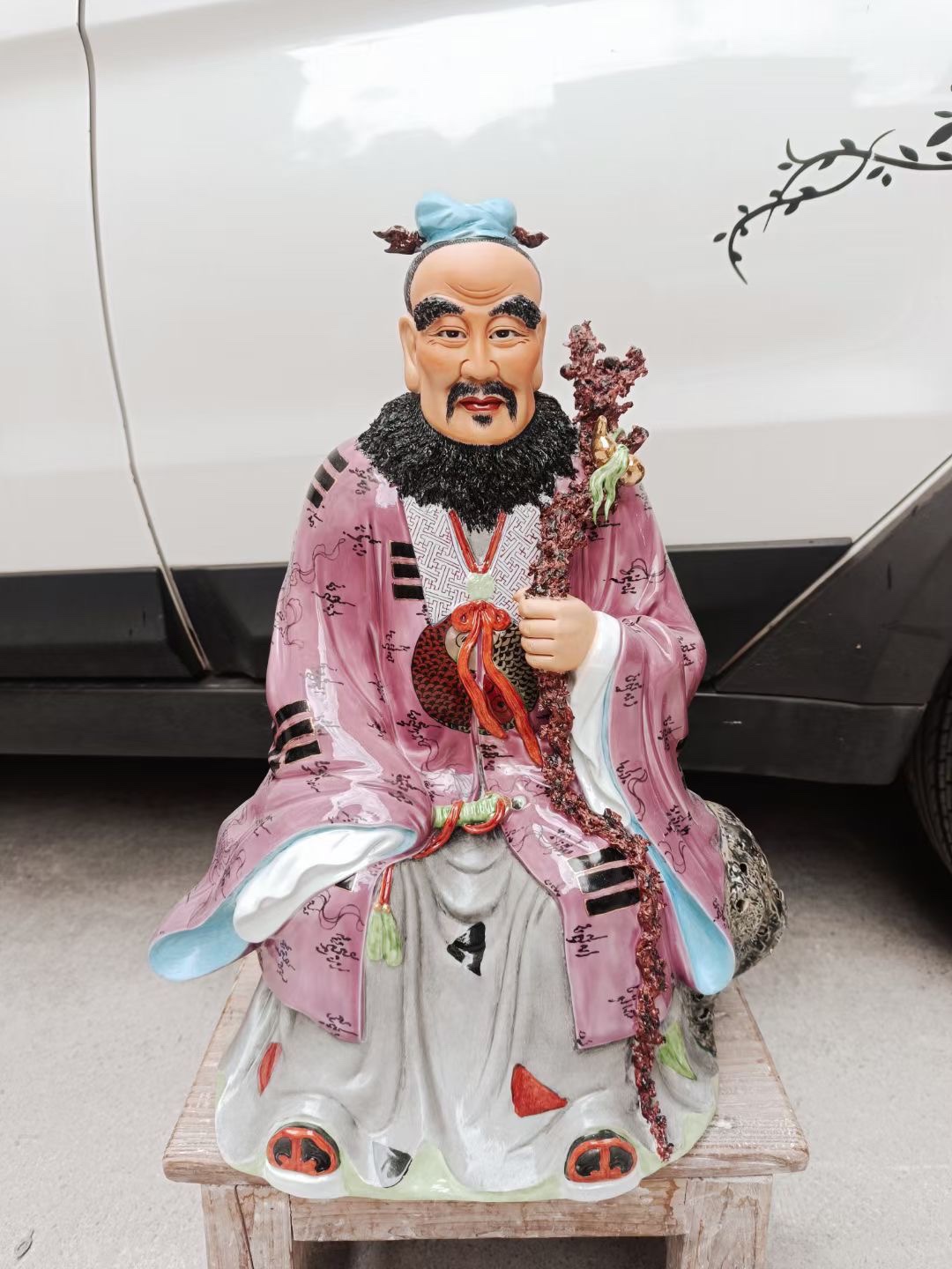 景德镇家用人物供奉道观道长老祖神像粉彩绘陶瓷器雕塑像坐像50CM