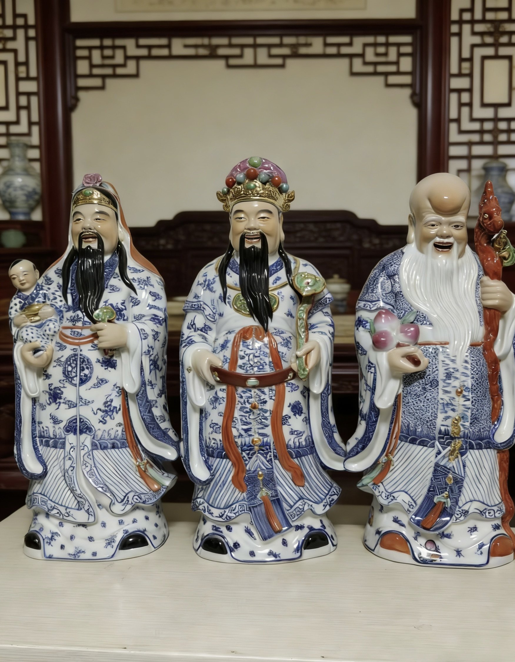 吉祥福禄寿三星摆件站景德镇雕塑陶瓷福星禄星寿星像人物供奉52cm,家居饰品,桌面摆件,淘宝优惠券,粉丝福利购,淘宝优惠卷