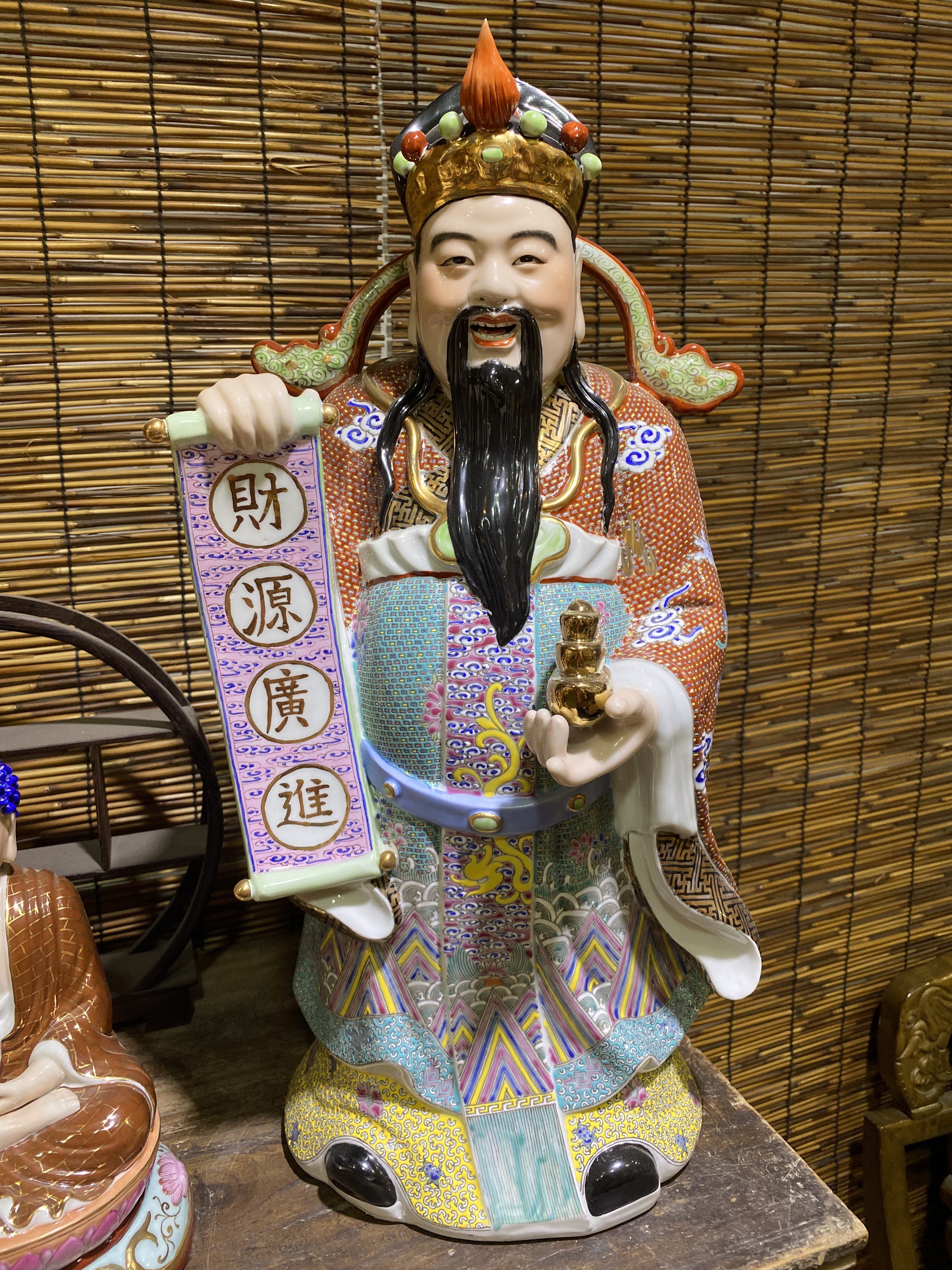 粉彩雕塑陶瓷财神爷神像佛像招财居家用店铺站比干文财神摆件22吋