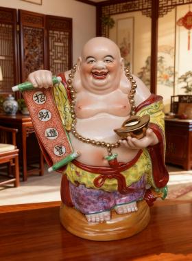 景德镇弥勒佛像笑佛摆件招财进宝大肚佛家居客厅新居开业礼品47cm