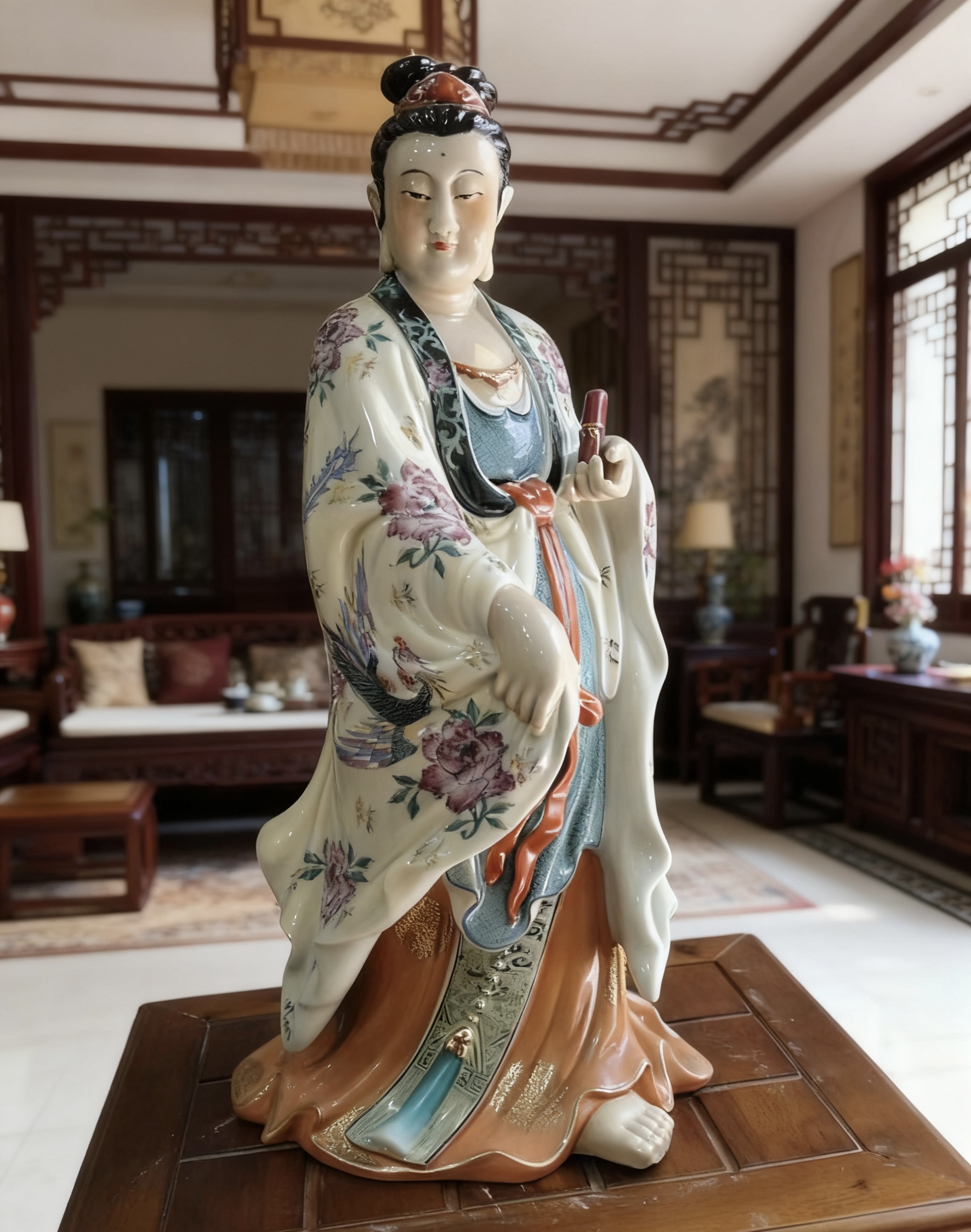 景德镇陶瓷南海观音菩萨佛像摆件站立像经书观世音菩萨家用供奉50