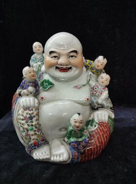 景德镇仿古雕塑瓷器五子登科弥罗佛名人作朱茂时造款古董佛像家居