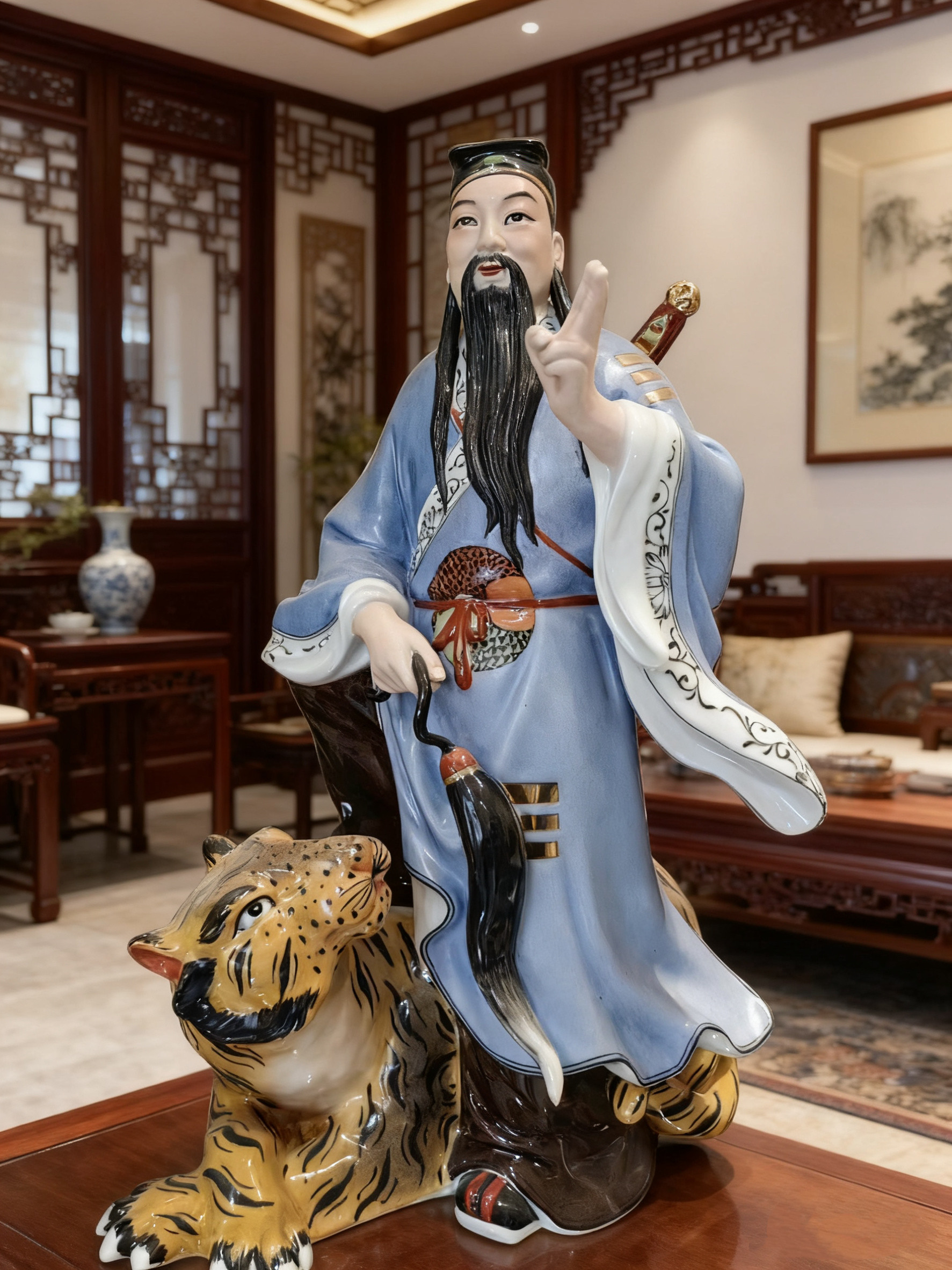 八仙雕塑陶瓷器骑兽景德镇神像吕洞宾铁拐李居家供奉佛像摆件35cm