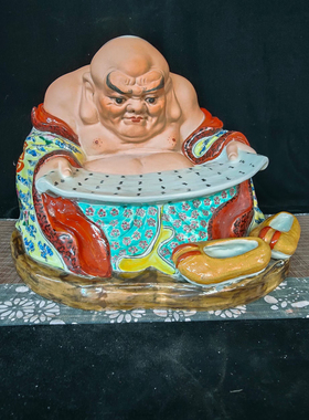 景德镇经书罗汉摆件佛像家用客厅店铺办公室菩萨大肚佛工艺品29cm