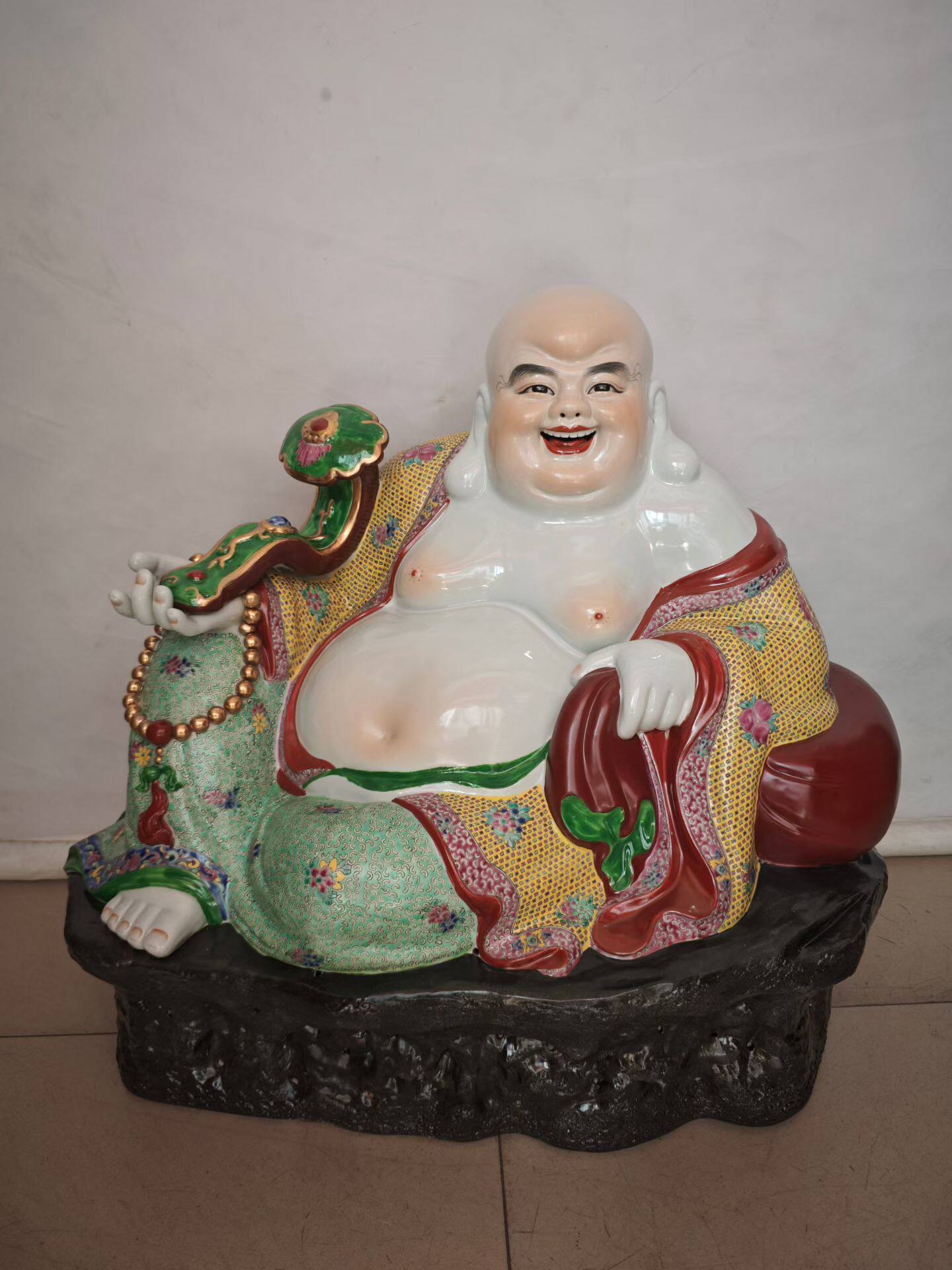 景德镇陶瓷器如意布袋弥勒佛像客厅大肚摆件宽体彩绘笑佛雕像55cm