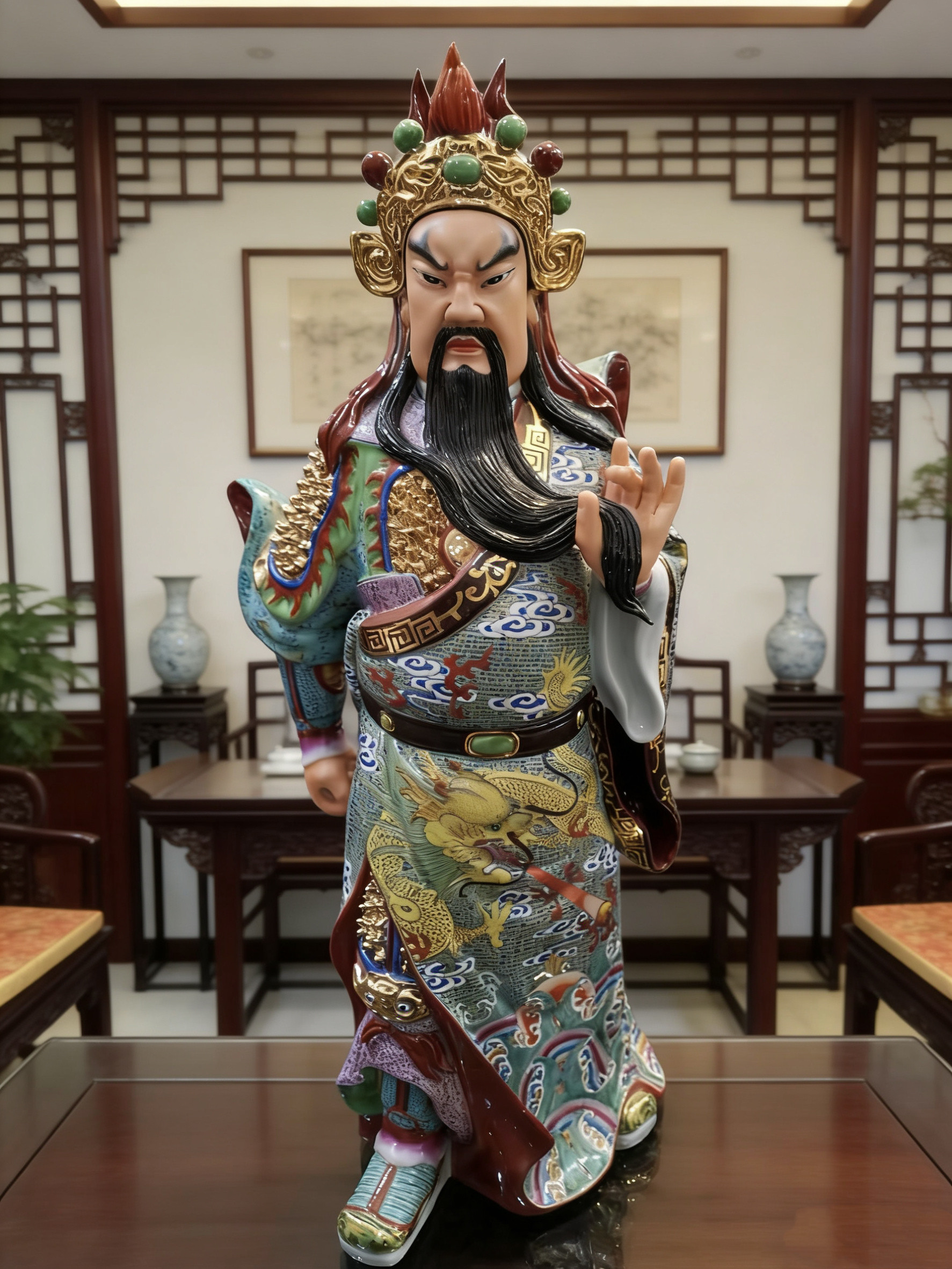 景德镇陶瓷器武财神摆件家居玄关雕塑关二爷羽站关公雕像收藏40cm