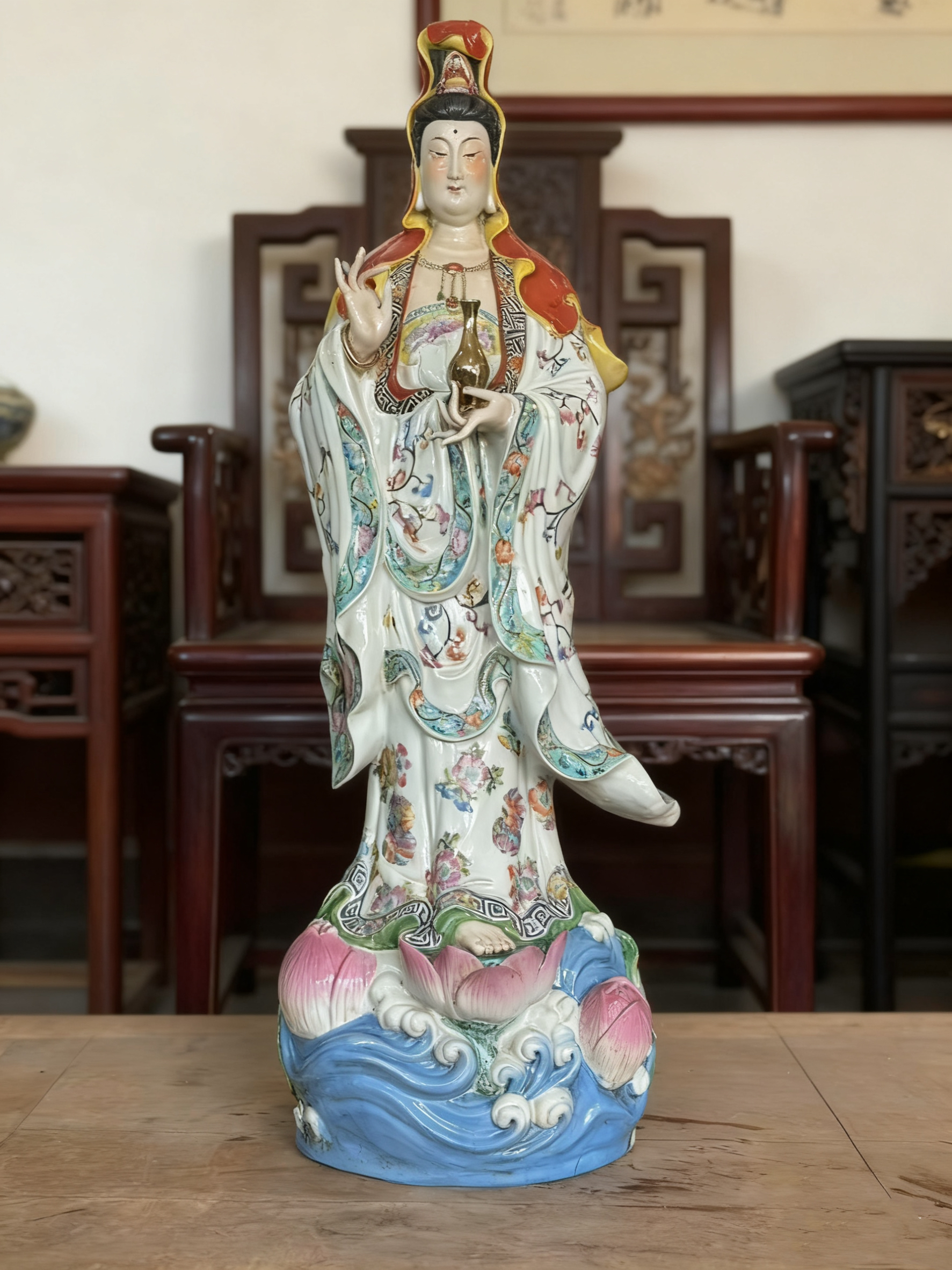 景德镇陶瓷南海观音菩萨佛像摆件站立像净瓶观世音菩萨家用供奉1m